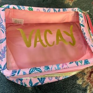 Lilly Pulitzer Pink and Blue Girls Night Out Mermaid travel Bag with Gold Accent